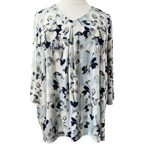 Catherines Blue Green Floral Textured Liquid Knit Stretchy Top Bloomcore - Picture 1 of 7